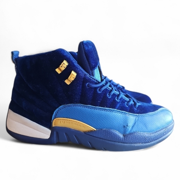 Jordan 12 Retro Blue/Gold Velvet Sneakers Men’s 11 Rare 2019 Vintage Release - Picture 5 of 14